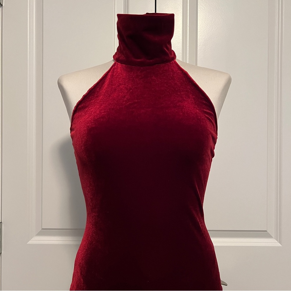 Stretch velvet burgundy maxi gown dress